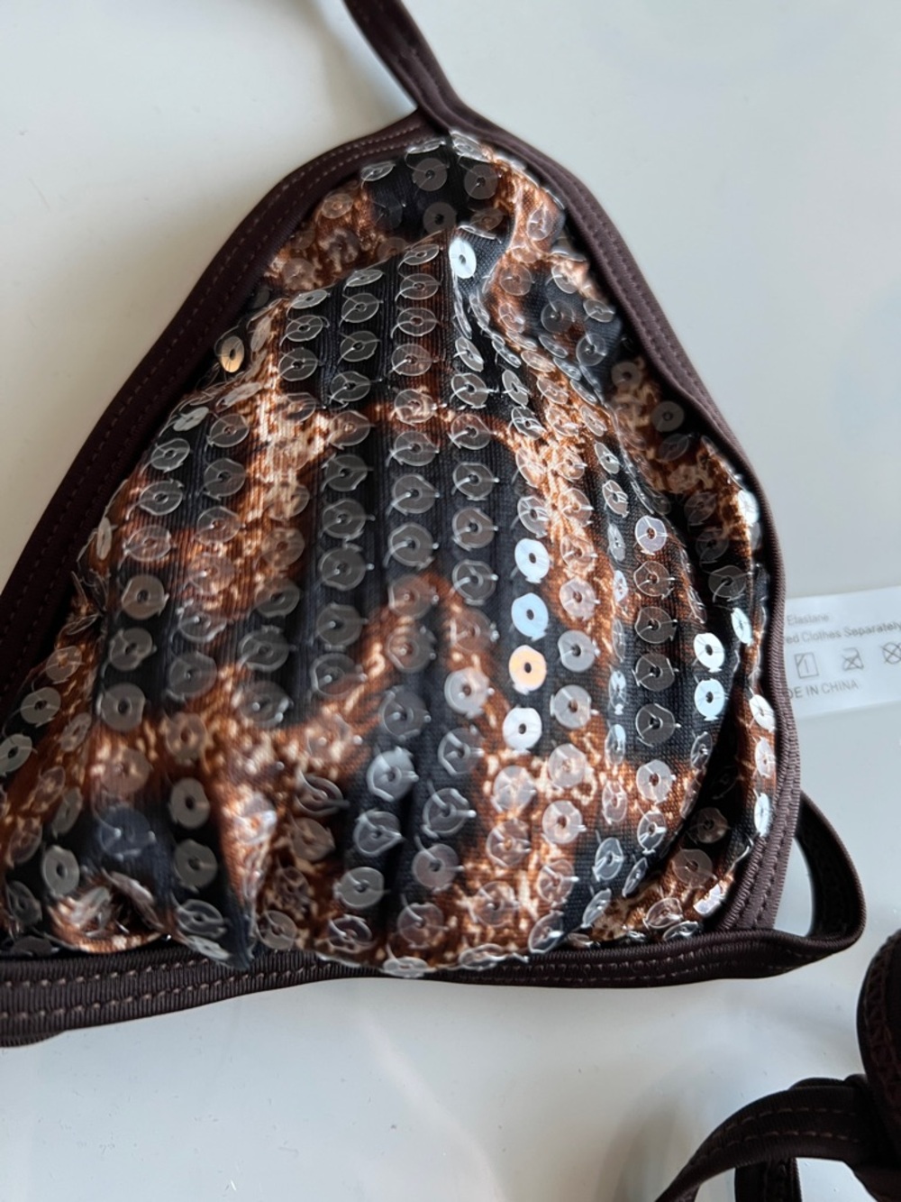 Brown Sequin Leopard Tie-Side Bikini - Women - Picture 3 of 8